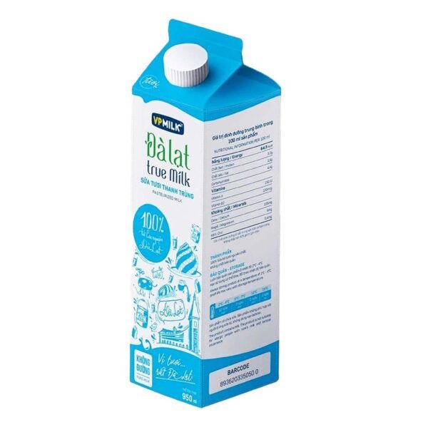 sản phẩm Sữa Thanh Trùng Đà Lạt True Milk 950ml - Không Đường