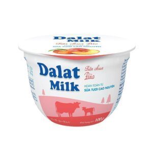 hũ Sữa Chua Ăn Dalat Milk Đào 100g trên nền trắng