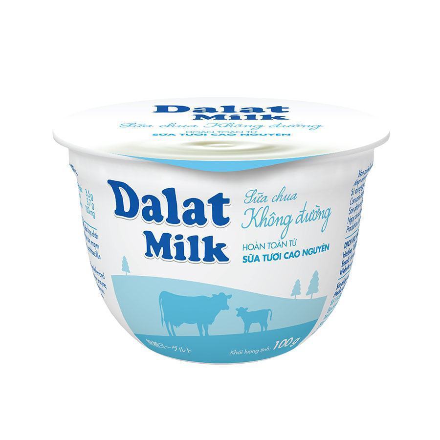 hũ sữa chua ăn thanh trùng không đường 100g của Dalat Milk