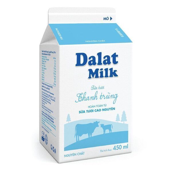Hộp sữa Dalat Milk Không Đường 450ml trên nền trắng