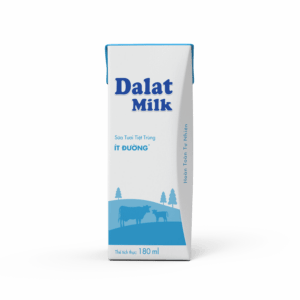 Hộp sữa Dalat Milk Ít Đường 180ml trên nền trắng