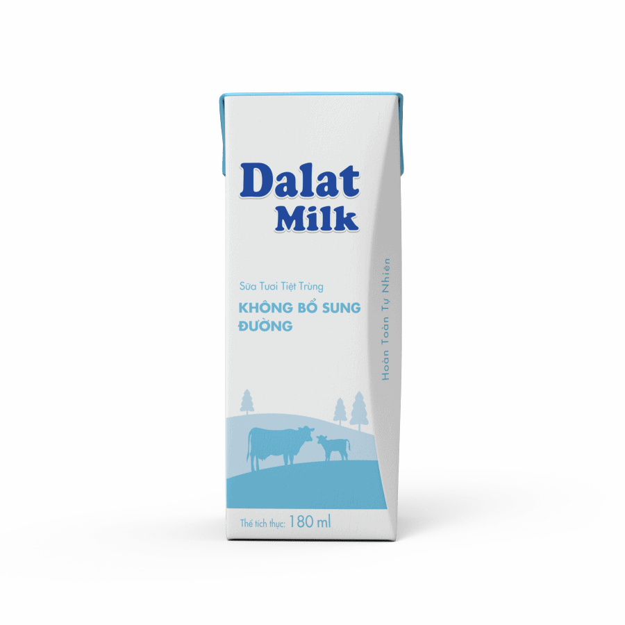 hộp sữa tươi tiệt trùng Dalat Milk 180ml không đường