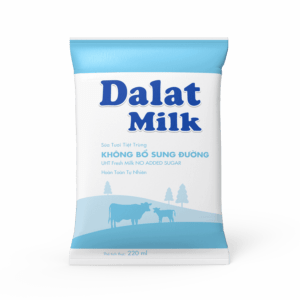 1 Bịch Sữa Tiệt Trùng Dalat Milk Không Đường 220ml trên nền trắng