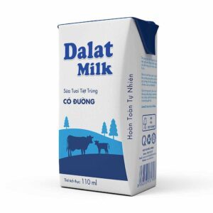 Hôp sữa Dalat Milk Có Đường 110ml trên nền trắng